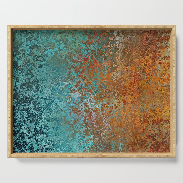 Vintage Teal and Copper Rust Serving Tray Gallery Image 1