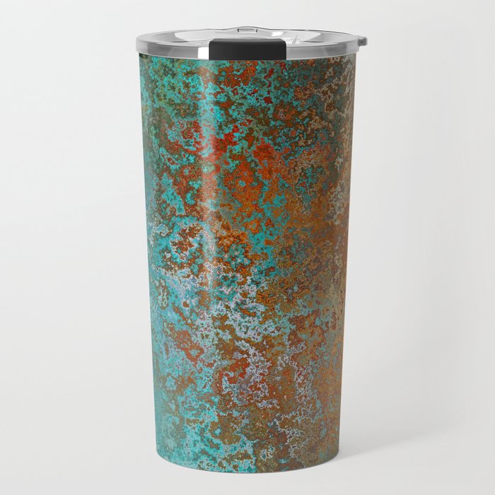 Vintage Teal and Copper Rust Travel Mug Gallery Image 1