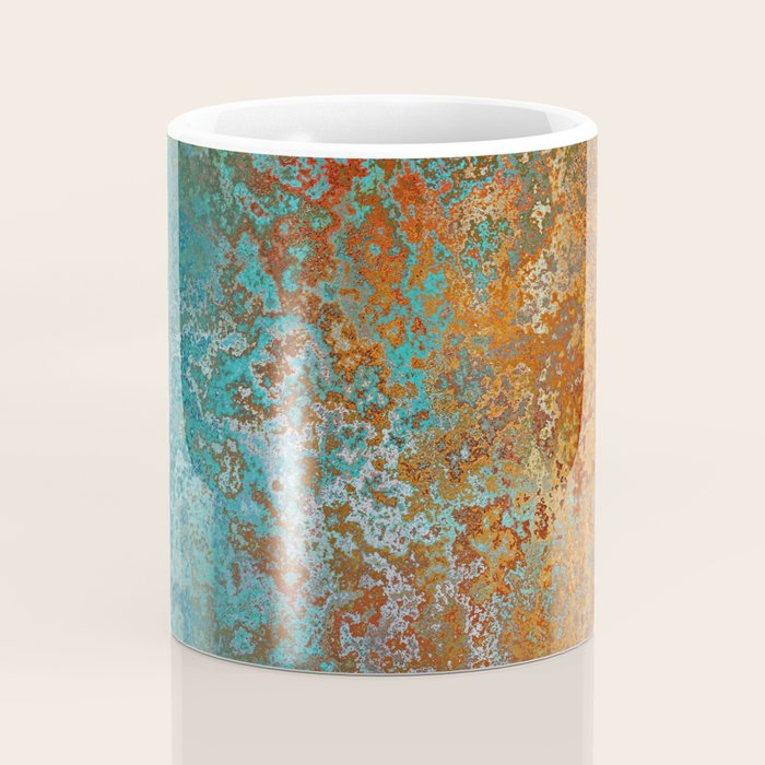Vintage Teal and Copper Rust Coffee Mug Gallery Image 4