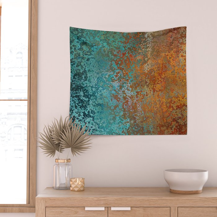 Vintage Teal and Copper Rust Wall Tapestry Gallery Image 2