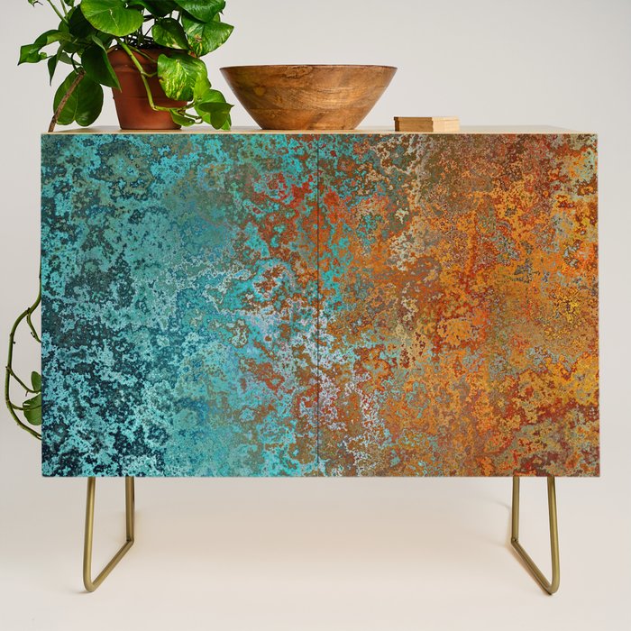 Vintage Teal and Copper Rust Credenza Gallery Image 1