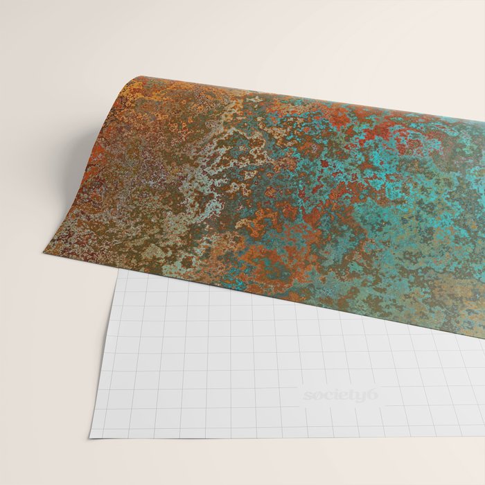 Vintage Teal and Copper Rust Wrapping Paper Gallery Image 2