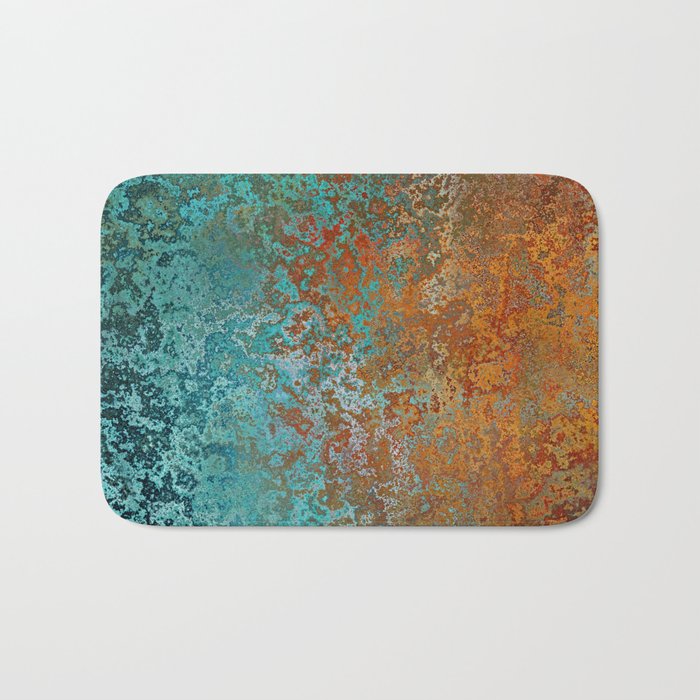 Vintage Teal and Copper Rust Bath Mat Gallery Image 1