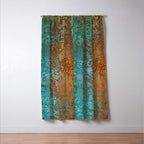 Vintage Teal and Copper Rust Window Curtain Gallery Image 3