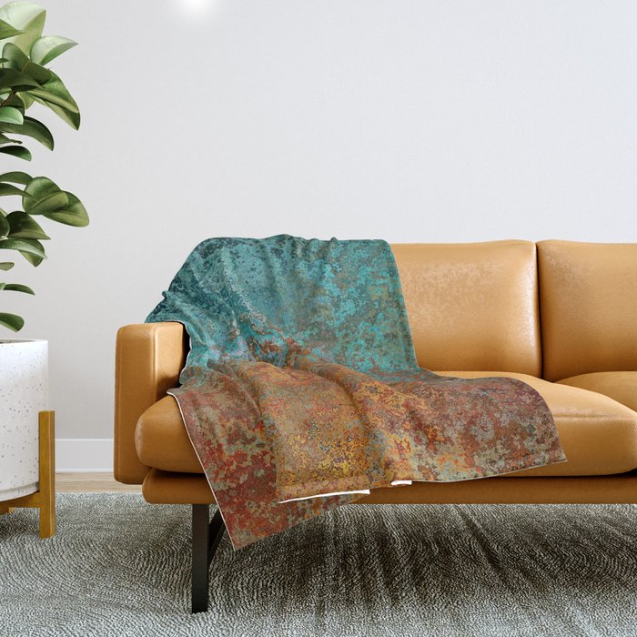 Vintage Teal and Copper Rust Throw Blanket Gallery Image 1