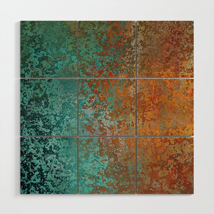 Vintage Teal and Copper Rust Wood Wall Art Gallery Image 1