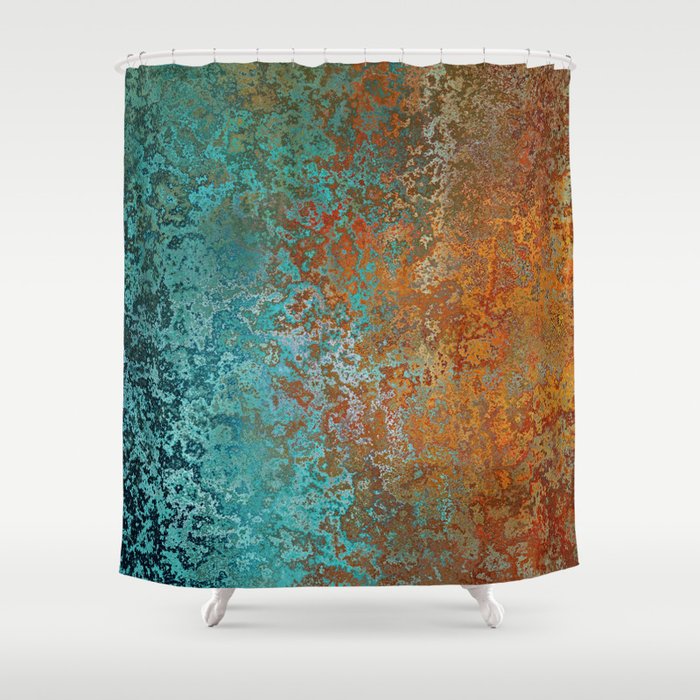 Vintage Teal and Copper Rust Shower Curtain Gallery Image 1