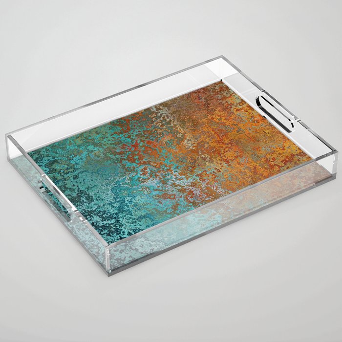 Vintage Teal and Copper Rust Acrylic Tray Gallery Image 1