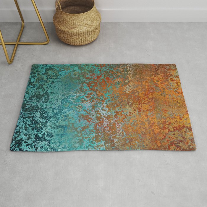 Vintage Teal and Copper Rust Rug Gallery Image 1
