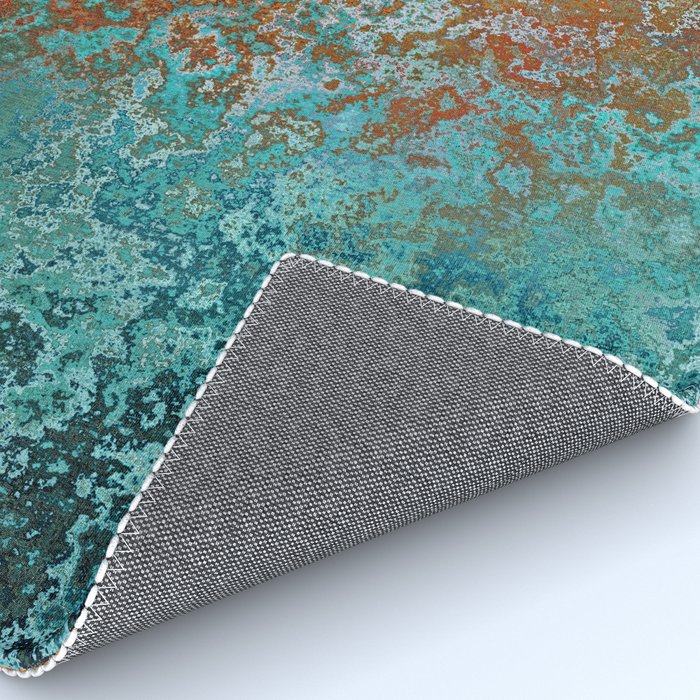 Vintage Teal and Copper Rust Rug Gallery Image 4