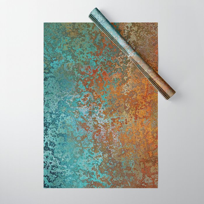 Vintage Teal and Copper Rust Wrapping Paper Gallery Image 1