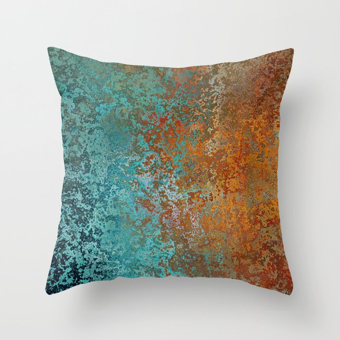 Vintage Teal and Copper Rust Throw Pillow Gallery Image 6