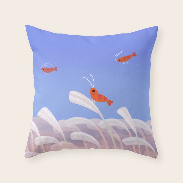 Flying cherry shrimp Throw Pillow Gallery Image 1