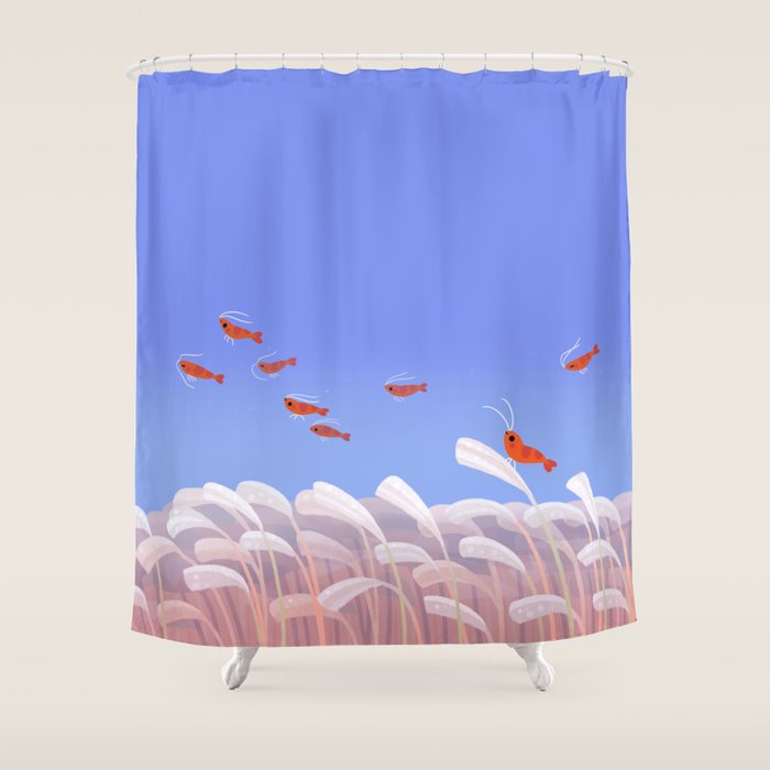 Flying cherry shrimp Shower Curtain Gallery Image 1