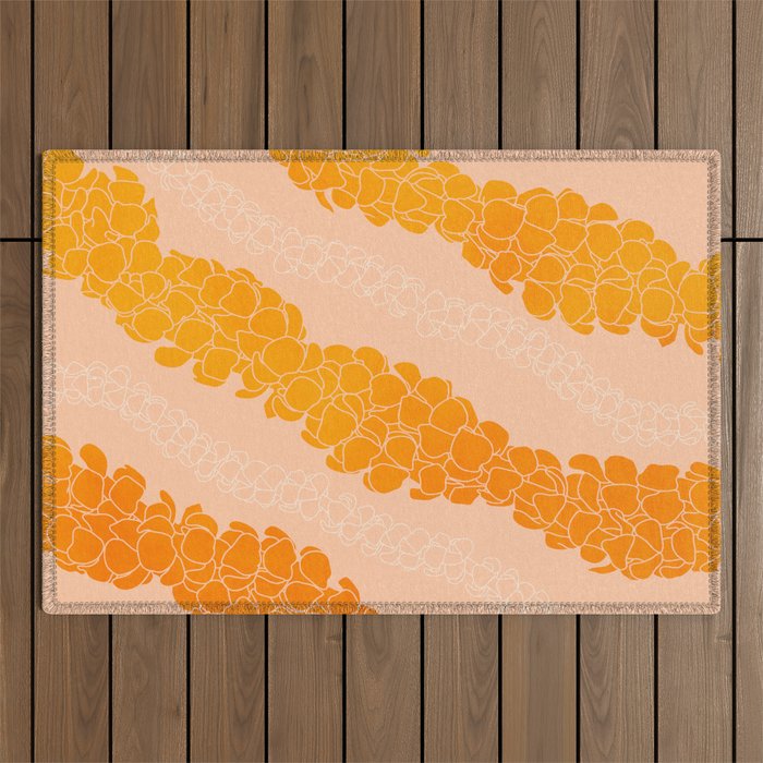 Puakenikeni leis on coral pink Outdoor Rug Gallery Image 1
