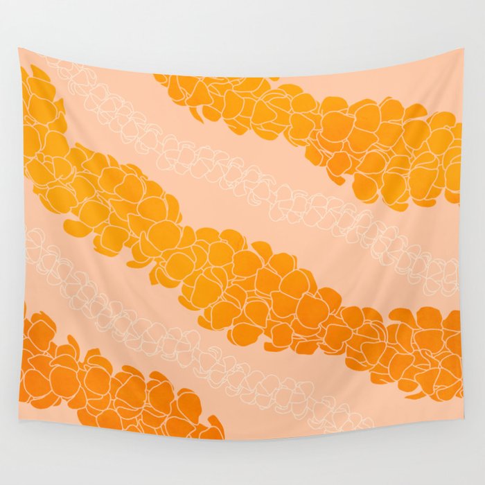 Puakenikeni leis on coral pink Wall Tapestry Gallery Image 1