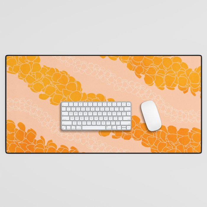 Puakenikeni leis on coral pink Desk Mat Gallery Image 1
