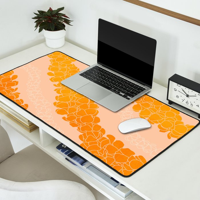 Puakenikeni leis on coral pink Desk Mat Gallery Image 2