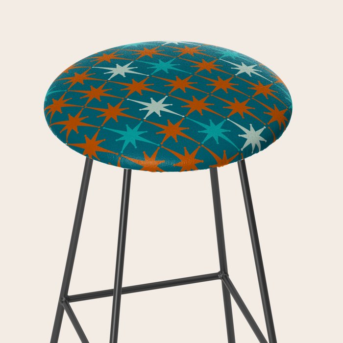 Atomic Age 1950s Starburst Pattern in Mid-Century Modern Turquoise, Rust, Teal Stool Gallery Image 2