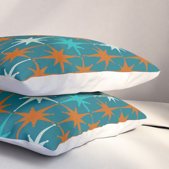 Atomic Age 1950s Starburst Pattern in Mid-Century Modern Turquoise, Rust, Teal Pillow Sham Gallery Image 3