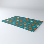 Atomic Age 1950s Starburst Pattern in Mid-Century Modern Turquoise, Rust, Teal Rug Gallery Image 3