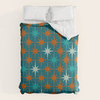 Atomic Age 1950s Starburst Pattern in Mid-Century Modern Turquoise, Rust, Teal Duvet Cover Gallery Image 6