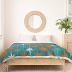 Atomic Age 1950s Starburst Pattern in Mid-Century Modern Turquoise, Rust, Teal Duvet Cover Gallery Image 3