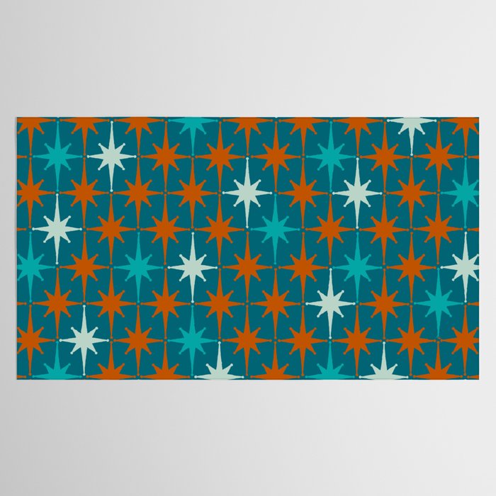 Atomic Age 1950s Starburst Pattern in Mid-Century Modern Turquoise, Rust, Teal Tablecloth Gallery Image 2