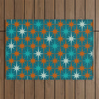 Atomic Age 1950s Starburst Pattern in Mid-Century Modern Turquoise, Rust, Teal Outdoor Rug Gallery Image 1