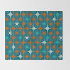 Atomic Age 1950s Starburst Pattern in Mid-Century Modern Turquoise, Rust, Teal Throw Blanket Gallery Image 2
