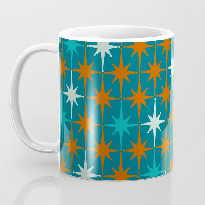 Atomic Age 1950s Starburst Pattern in Mid-Century Modern Turquoise, Rust, Teal Coffee Mug Gallery Image 3