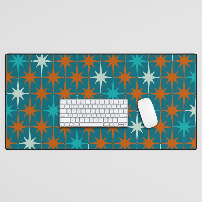 Atomic Age 1950s Starburst Pattern in Mid-Century Modern Turquoise, Rust, Teal Desk Mat Gallery Image 1