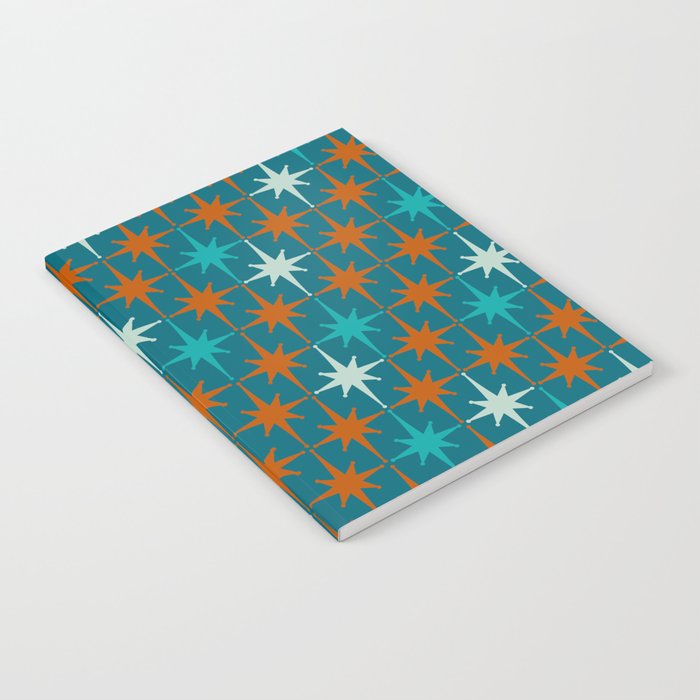 Atomic Age 1950s Starburst Pattern in Mid-Century Modern Turquoise, Rust, Teal Notebook Gallery Image 2