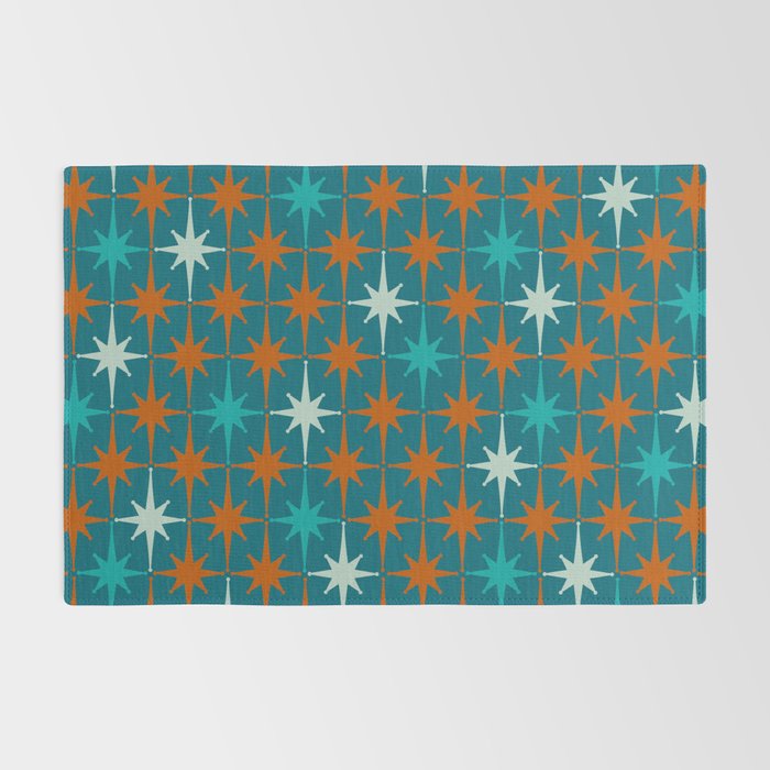 Atomic Age 1950s Starburst Pattern in Mid-Century Modern Turquoise, Rust, Teal Rug Gallery Image 2