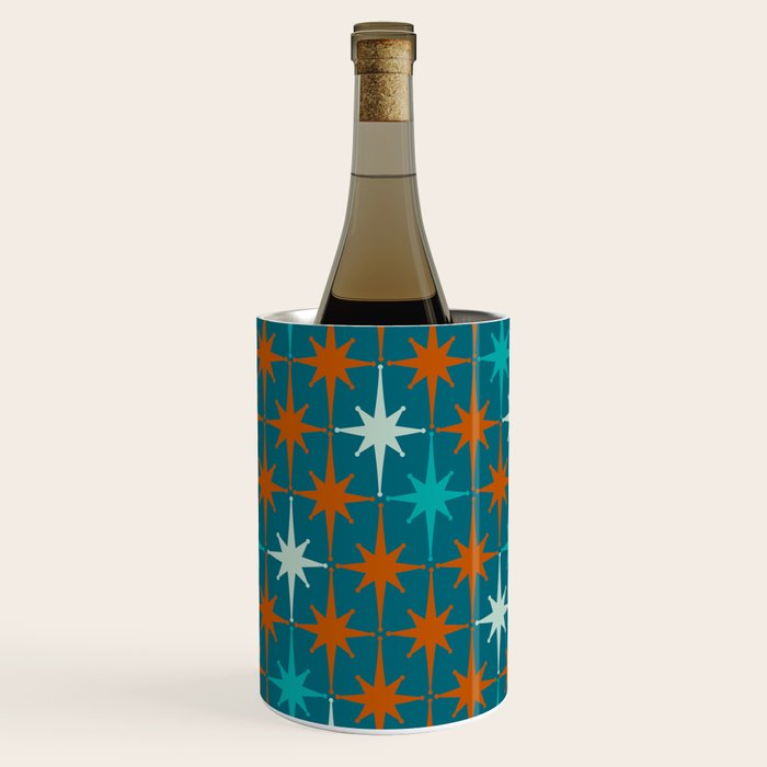 Atomic Age 1950s Starburst Pattern in Mid-Century Modern Turquoise, Rust, Teal Wine Chiller Gallery Image 1