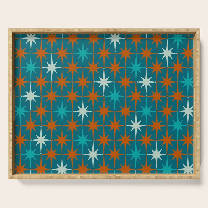 Atomic Age 1950s Starburst Pattern in Mid-Century Modern Turquoise, Rust, Teal Serving Tray Gallery Image 1