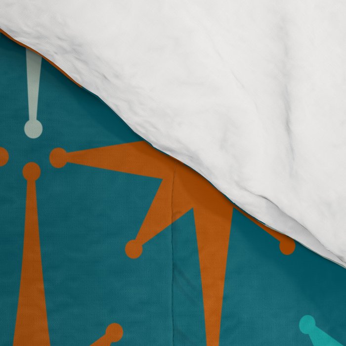 Atomic Age 1950s Starburst Pattern in Mid-Century Modern Turquoise, Rust, Teal Comforter Gallery Image 4