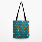 Atomic Age 1950s Starburst Pattern in Mid-Century Modern Turquoise, Rust, Teal Tote Bag Gallery Image 2