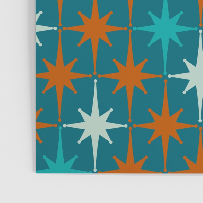 Atomic Age 1950s Starburst Pattern in Mid-Century Modern Turquoise, Rust, Teal Poster Gallery Image 3