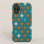 Atomic Age 1950s Starburst Pattern in Mid-Century Modern Turquoise, Rust, Teal iPhone Case Gallery Image 1