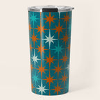 Atomic Age 1950s Starburst Pattern in Mid-Century Modern Turquoise, Rust, Teal Travel Mug Gallery Image 1