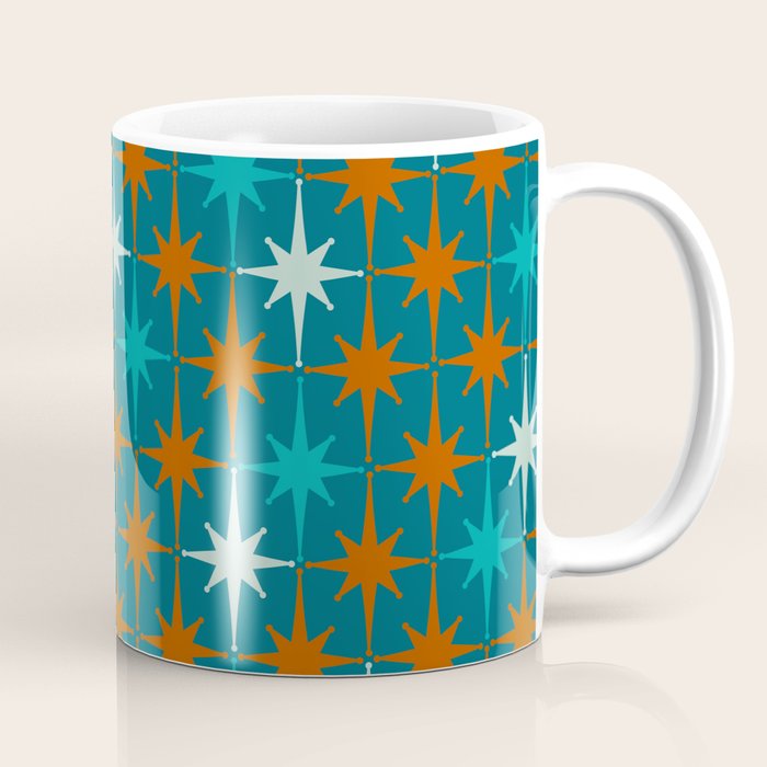 Atomic Age 1950s Starburst Pattern in Mid-Century Modern Turquoise, Rust, Teal Coffee Mug Gallery Image 1