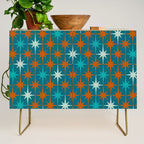 Atomic Age 1950s Starburst Pattern in Mid-Century Modern Turquoise, Rust, Teal Credenza Gallery Image 1