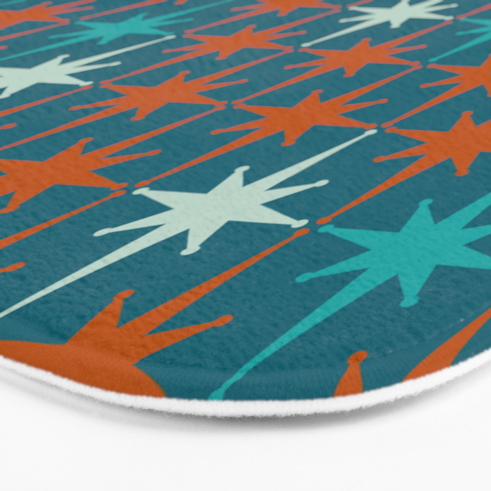 Atomic Age 1950s Starburst Pattern in Mid-Century Modern Turquoise, Rust, Teal Bath Mat Gallery Image 3