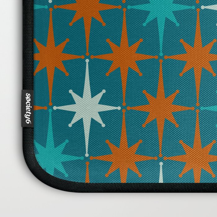 Atomic Age 1950s Starburst Pattern in Mid-Century Modern Turquoise, Rust, Teal Laptop Sleeve Gallery Image 3
