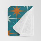 Atomic Age 1950s Starburst Pattern in Mid-Century Modern Turquoise, Rust, Teal Throw Blanket Gallery Image 3