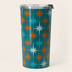 Atomic Age 1950s Starburst Pattern in Mid-Century Modern Turquoise, Rust, Teal Travel Mug Gallery Image 2