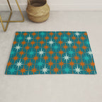 Atomic Age 1950s Starburst Pattern in Mid-Century Modern Turquoise, Rust, Teal Rug Gallery Image 1
