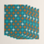 Atomic Age 1950s Starburst Pattern in Mid-Century Modern Turquoise, Rust, Teal Wrapping Paper Gallery Image 3