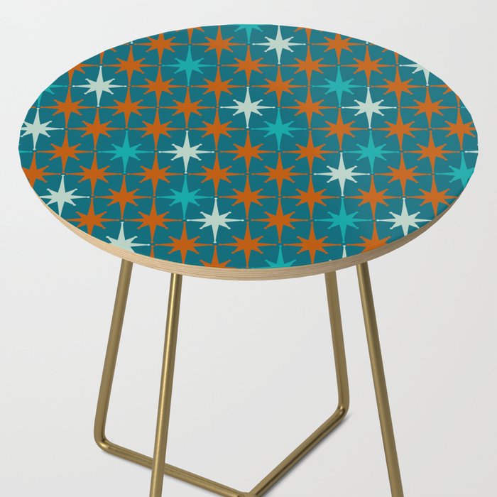 Atomic Age 1950s Starburst Pattern in Mid-Century Modern Turquoise, Rust, Teal Side Table Gallery Image 2